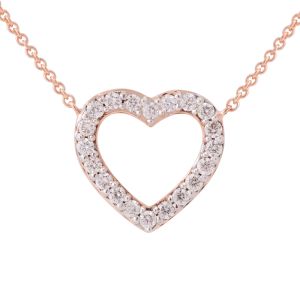 Small Open Heart Diamond Necklace in 14K Rose Gold
