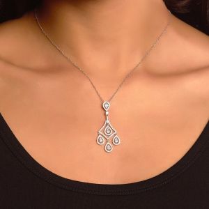 Teardrop Diamond Dangle Pendant in 18K White Gold (1.18ct)