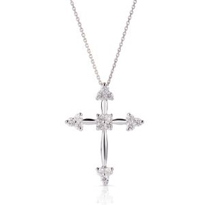Cluster Diamond Cross Pendant in 14K White Gold (1.01ct)