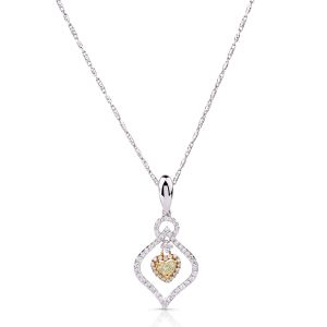 Two-Tone Fancy Yellow Diamond Heart Lotus Pendant in 18K White and Yellow Gold 