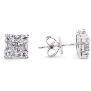 Square Cluster Diamond Stud Earrings in 18k White Gold