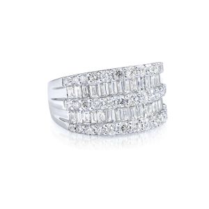Round and Baguette Diamond Ring in 18k White Gold