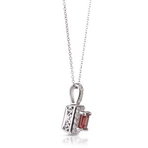 Princess-Cut Pink Tourmaline and Diamond Square Pendant in 14K White Gold (6x6mm)