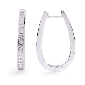 Channel Set Diamond Oval Hoops in 14K White Gold (0.99ct)