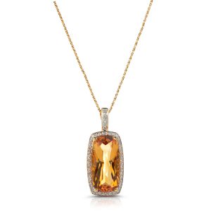 Elongated Cushion-Cut Citrine and Diamond Halo Pendant in 14K Yellow Gold (20x9mm)