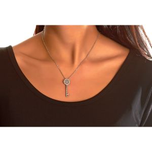 Petite Circle Diamond Key Pendant in 14K White Gold (0.58ct)