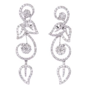 Diamond Floral Drop Earrings in 18K White Gold (2.83ct)
