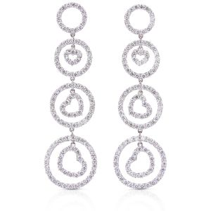 Heart in Circle Dangle Earrings in 18K White Gold (4.96ct)