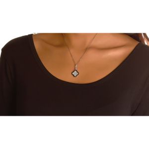 Black and White Diamond Clover Pendant in 14K White Gold (1.334ct)