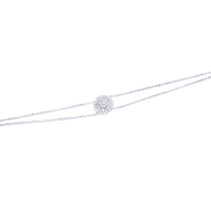 Baguette Diamond Double Strand Disc Chain Bracelet in 18K White Gold (0.51ct)