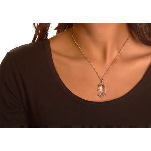 Oval White Topaz & Diamond Pendant in 14K Rose Gold (24x10mm)