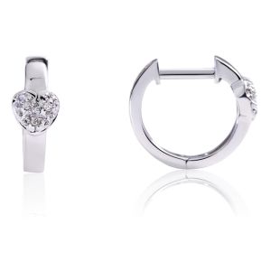 Mini Diamond Heart Hoop Earrings in 14K White Gold