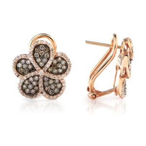 Champagne Diamond Flower Earrings in 14K Rose Gold with Black Rhodium (1.50ct)