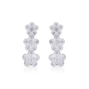 Cluster Flower-Shaped Diamond Drop Earrings in 14K White Gold (1.30ct)