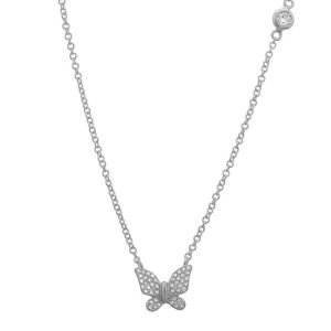 Small Diamond Butterfly Necklace with Diamond on the Chain in 14K Gold