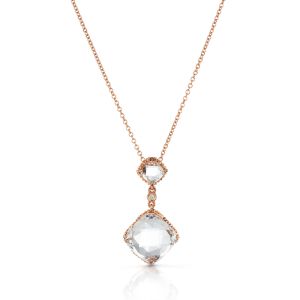 White Topaz & Diamond Drop Pendant in 14K Rose Gold