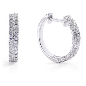 Double Row Diamond Huggie Earrings in 14K White Gold (0.54ct)