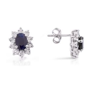 Oval Sapphire & Halo Studs in 14K White Gold (6x4mm)