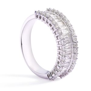 Double Row Round and Baguette Diamond Ring in 14k White Gold (2.04ct)