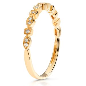 Milgrain Marquise & Square Diamond Alternating Stackable Ring in 18K Yellow Gold (0.10ct)