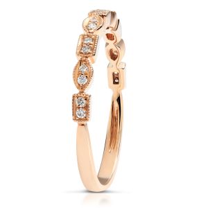 Milgrain Marquise & Square Diamond Stackable Ring in 18k Rose Gold (0.09ct)