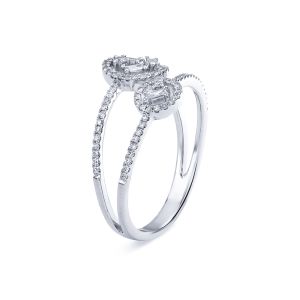 Double Row Open Circle Baguette Diamond Ring in 14K White Gold (0.38ct)