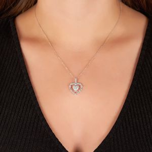 Double Heart Marquise Diamond Pendant in 18K White Gold (0.90ct)
