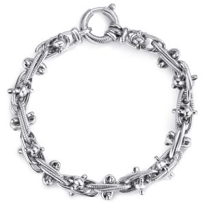 Double Oval-Link Textured Bracelet in 14k White Gold (6mm)