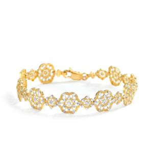 Two-Tone Diamond Cut Floral Bracelet in 14K Yellow and White Gold