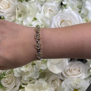 Two-Tone Diamond Cut Hexagon Bracelet in 14K Yellow and White Gold