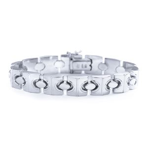 Bar Cuffed Oval Link Bracelet in 14K White Gold