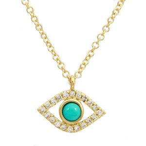Diamond and Turquoise Evil Eye Pendant in 14K Yellow Gold