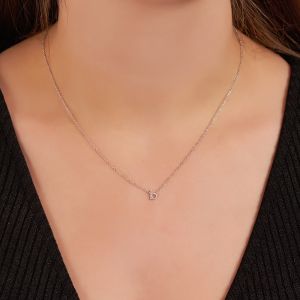 Petite Diamond "b" Initial Necklace in 14K White Gold