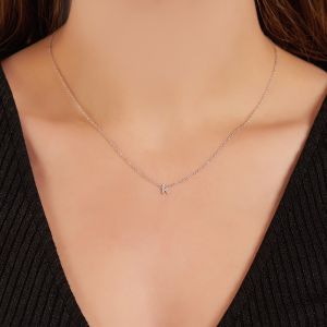 Petite Diamond "k" Initial Necklace in 14K White Gold