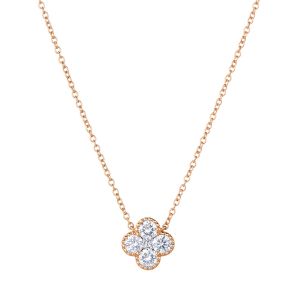 Petite Diamond Clover Necklace in 18K Rose Gold (0.44ct)