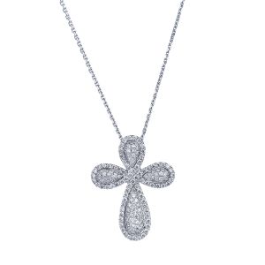 Pave Pear-Shaped Diamond Cross Pendant in 18K White Gold (0.88ct)