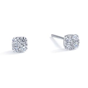 Petite Illusion Diamond Cushion Stud Earrings in 14K White Gold (0.36ct)