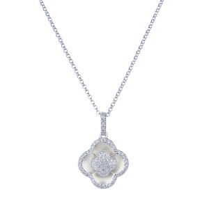 Satin Clover Diamond Halo Pendant in 14K White Gold (0.13ct)