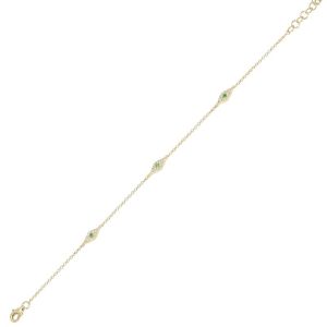 Petite Diamond and Emerald Evil Eye Station Bracelet in 14K Yellow Gold