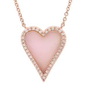 Pink Opal Diamond Elongated Heart Necklace in 14K Rose Gold