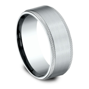Men's Comfort-Fit Knurled Edge Wedding Band in White Gold (8mm)