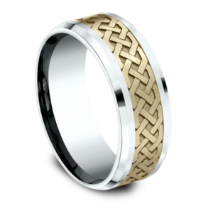 Men's Comfort Fit Celtic Knot Two-Tone Wedding Band in 14k Yellow and White Gold (8mm)