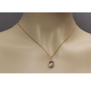 Cushion-Cut Prasiolite and Diamond Halo Pendant in 14K Rose Gold (9x7mm)