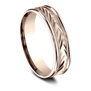 Men's Comfort-Fit Diamond-Cut Wedding Band with Milgrain in 14k Rose Gold (6mm)