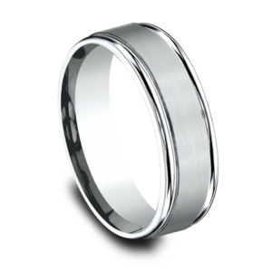 Men's Comfort-Fit Satin Center White Gold Wedding Band (7mm)
