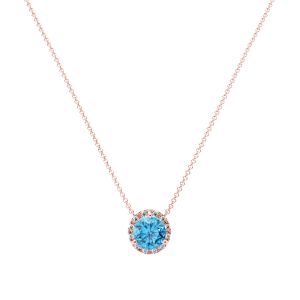 Blue Topaz and Diamond Halo Pendant in 14k Rose Gold (8.3mm)