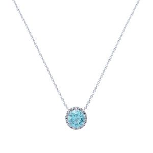 Aquamarine Diamond Halo Pendant in 14k Gold (8.3mm)
