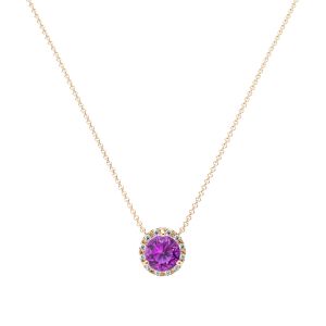 Amethyst Diamond Halo Pendant in 14k Yellow Gold (8.3mm)