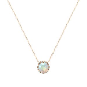 Opal and Diamond Halo Necklace in 14k Yellow Gold (8.3mm)