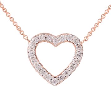 Small Open Heart Diamond Necklace in 14K Rose Gold
